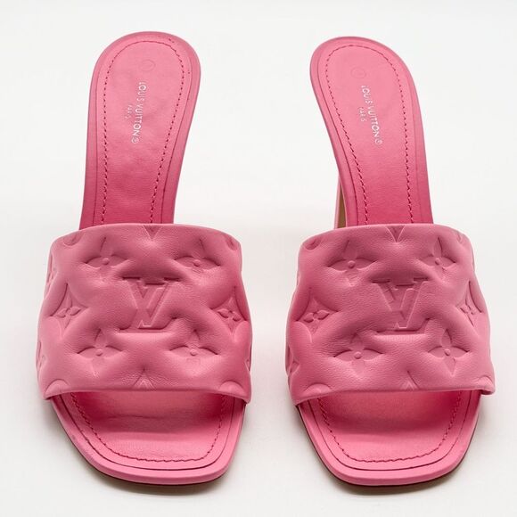 Louis Vuitton Revival Mule Heel Sandals Pink Monogram Embossed Leather EU 40 - Picture 2 of 15